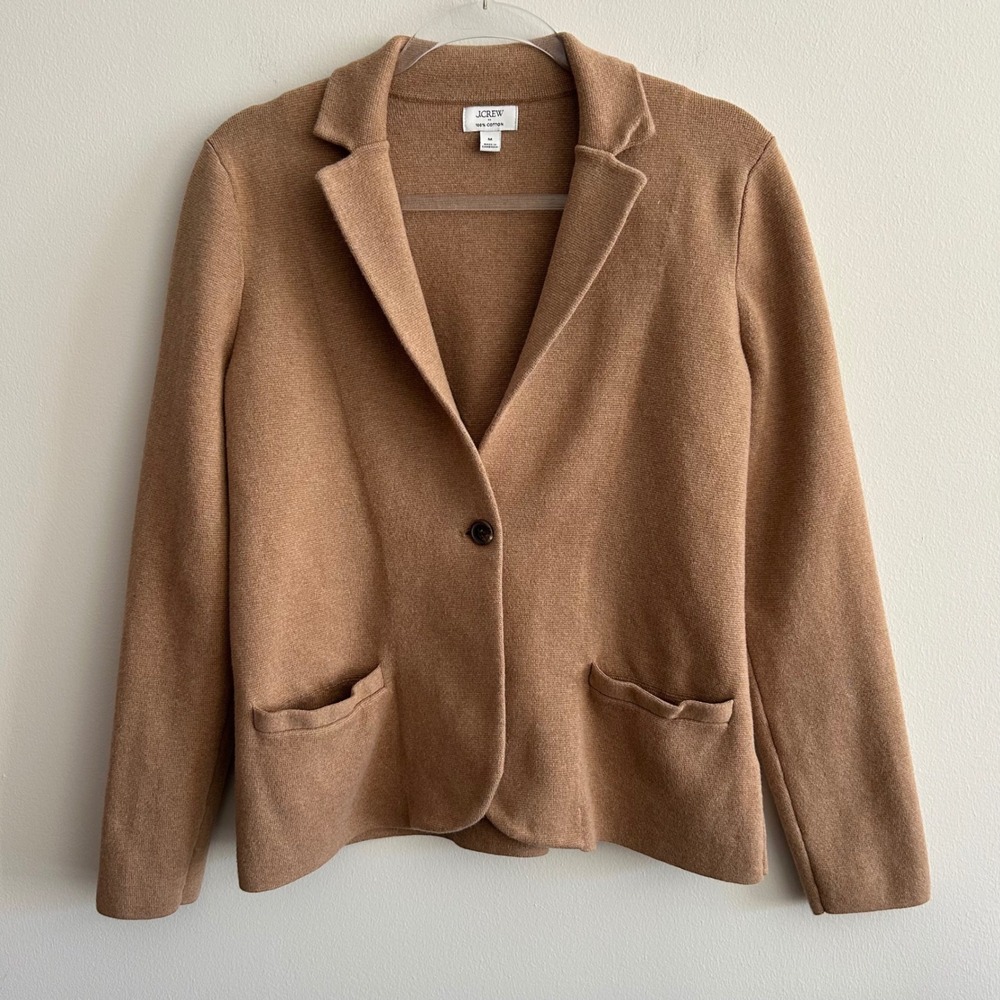 J.Crew Factory Sweater Blazer Camel Brown Size M Cotton Knit Notch Lapel